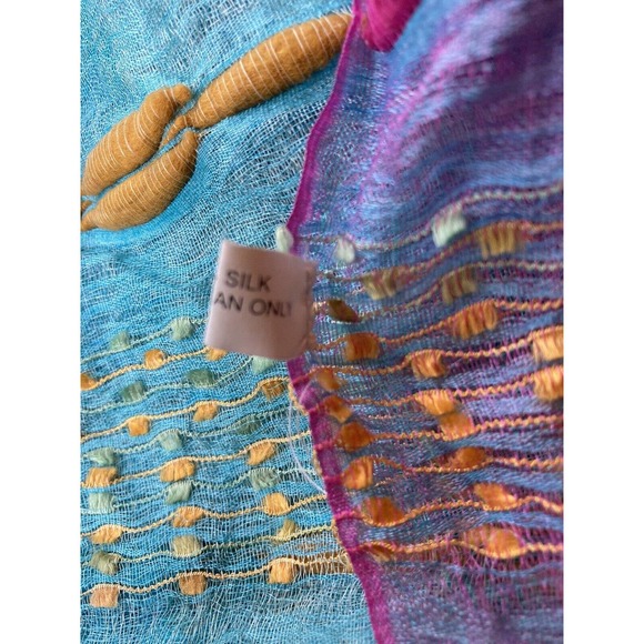 Embroidery beading tassels 100% silk women's long scarf shawl 25” Wide/65” Long - Picture 7 of 7